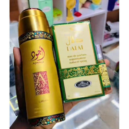 Al Rehab 3 In 1 Perfume Combo: Dalal Perfume + Oil + Ajwad Lattafa Deo Spray