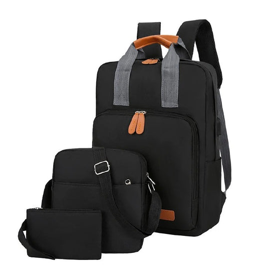 3 PCS/Sets Backpacks Bags Men Bags Bookbags School Bags USB Laptop Bags Notebook Bags Travel Bag Anti-Theft Leisure Nylon Cloth Bags