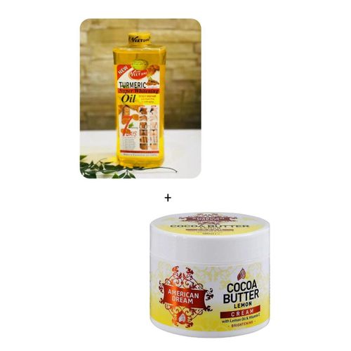 American Dream 2 in 1 GLOWING PACKAGE: Cocoa Butter Lemon Body Cream + VEET gold Tumeric Body Oil