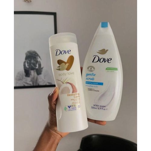 Dove 2 in 1 SELFCARE PACKAGE: Restoring Care Body Lotion + Gentle Scrub Body Wash