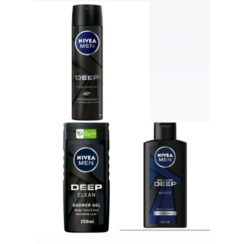 NIVEA MEN OFFER!!! 3 in 1 Men's Deep Impact Body Lotion 400ML+ Deep Clean Shower Gel 250ML+ Deep Deodorant Spray