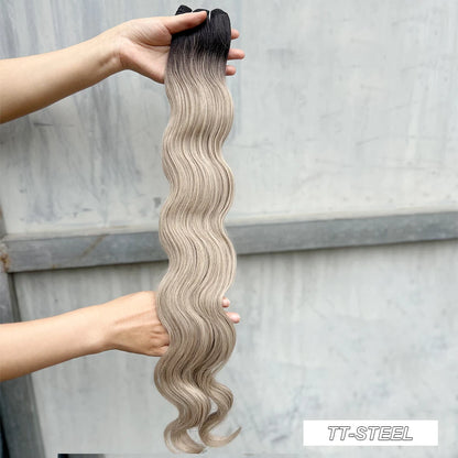 30Inches 200Grams Chocolate Ombre Brown 6# Highlight Blond 27/30/613 Bio Body Wave Hair Weave Bundles High Temperature Synthetic