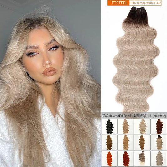 Magicae 30Inches 200grams Blond 27/613 Bio Body Wave Hair Weave Bundles High Temperature Synthetic Soft Natural Human-Like Hair