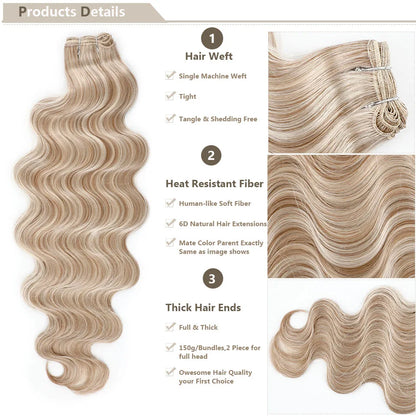 30Inches Blond P12/16/613 P27/613 White Body Wave Synthetic Heat Resistant Ombre Brown M816 Soft Natural Human-Like Hair Bundles