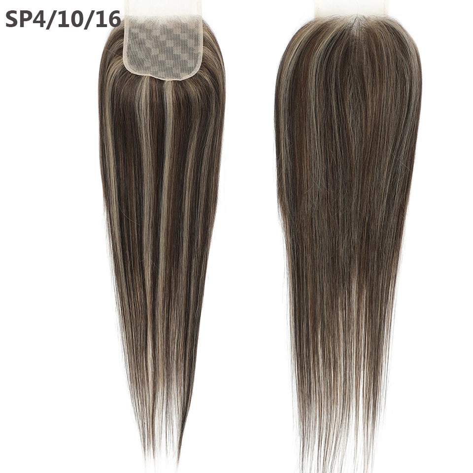 22inches Straight 4X4 Lace Closure Ombre Blond 27/613 Brown High Temperature Synthetic Heat Resistant Fiber Pre-Plucked Closure