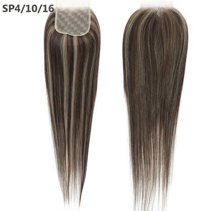 22inches Straight 4X4 Lace Closure Ombre Blond 27/613 Brown High Temperature Synthetic Heat Resistant Fiber Pre-Plucked Closure