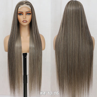 220nsity 4X4 Straight Lace Front Wigs 36 Inch Long Ombre Brown Red Blonde Hightlight Lace Frontal Wigs Cosplay Wig Synthetic