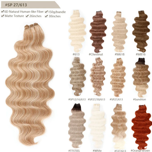 30Inches 200grams Blond Ombre 27/613 Brown Body Wave Synthetic Hair Weave Bundles Soft Bio Human-Like Heat Resistant Ponytail