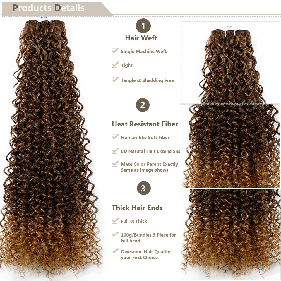26 Inches Blond 27/613 Synthetic Water Wave Curly Bundles Hair Extensions Natural High Temperature Fake Hair Weavings Afro Curls