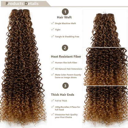 26 Inches Blond 27/613 Synthetic Water Wave Curly Bundles Hair Extensions Natural High Temperature Fake Hair Weavings Afro Curls