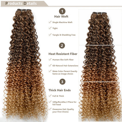 28Inch Blond 27/613 Synthetic Water Wave Curly Bundles Hair Extensions Ombre Brown 30# Natural High Temperature Fake Hair Bundle
