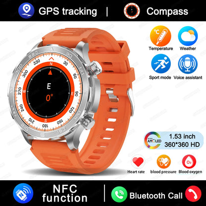 2025 New Bluetooth Call Smart Watch Woman AMOLED HD Screen Heart Rate NFC IP68 Waterproof GPS Sports BT Call Smart Watch For Men
