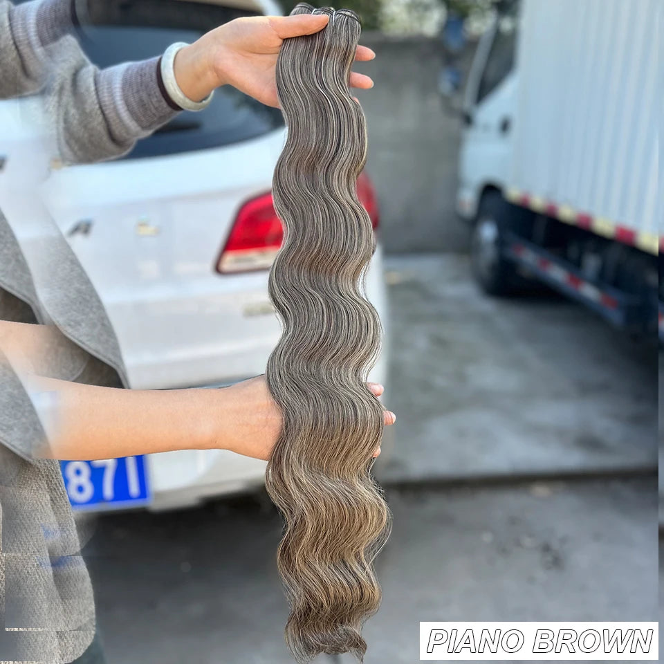 30Inches 200Grams Chocolate Ombre Brown 6# Highlight Blond 27/30/613 Bio Body Wave Hair Weave Bundles High Temperature Synthetic