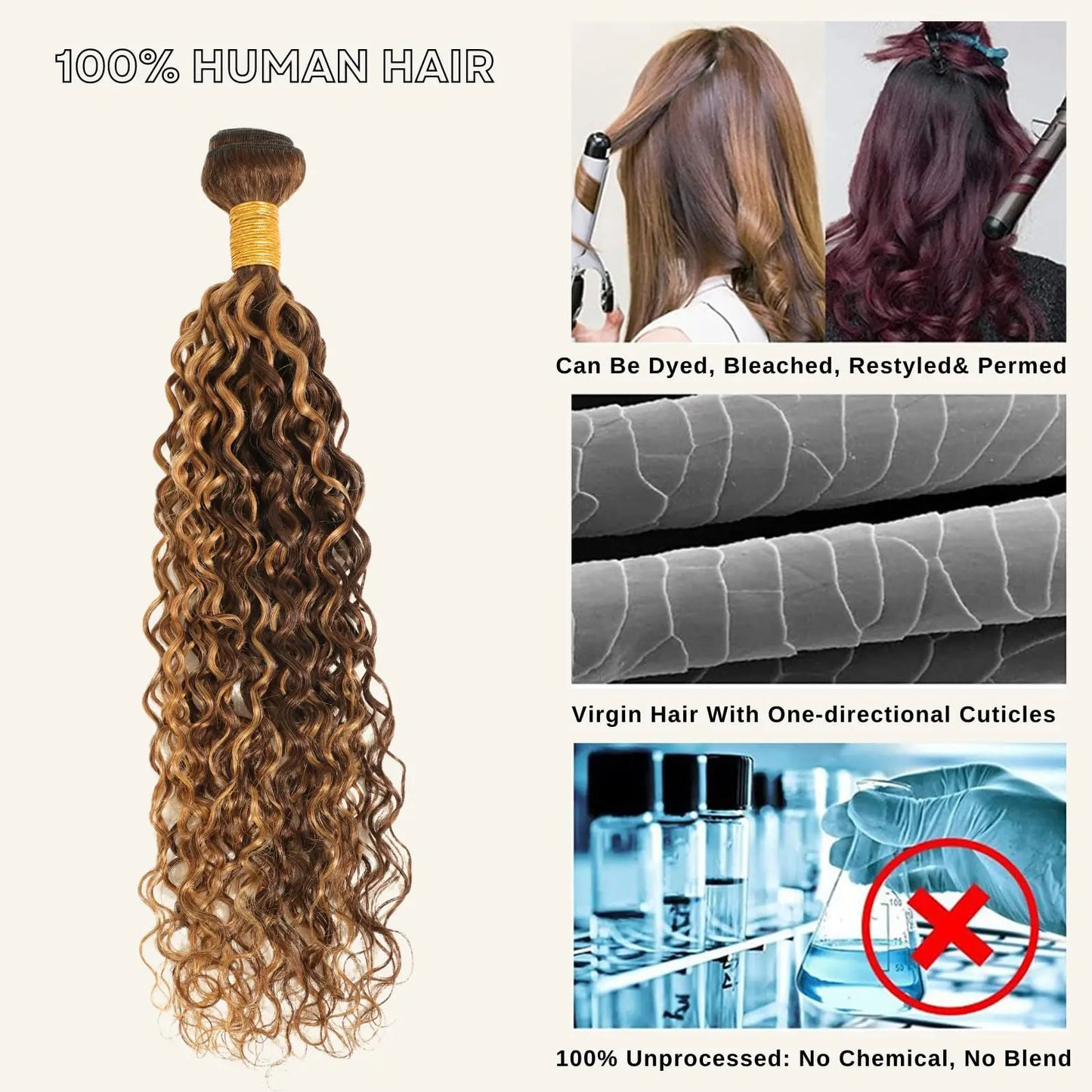 Honey Blonde Highlight Deep Wave Bundles 22 Inch P4/27 Ombre Single Bundles Wet and Wavy Bundle Human Hair Highlight Brown Color