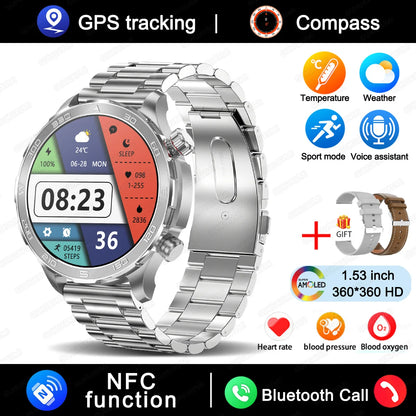 2025 New Bluetooth Call Smart Watch Woman AMOLED HD Screen Heart Rate NFC IP68 Waterproof GPS Sports BT Call Smart Watch For Men