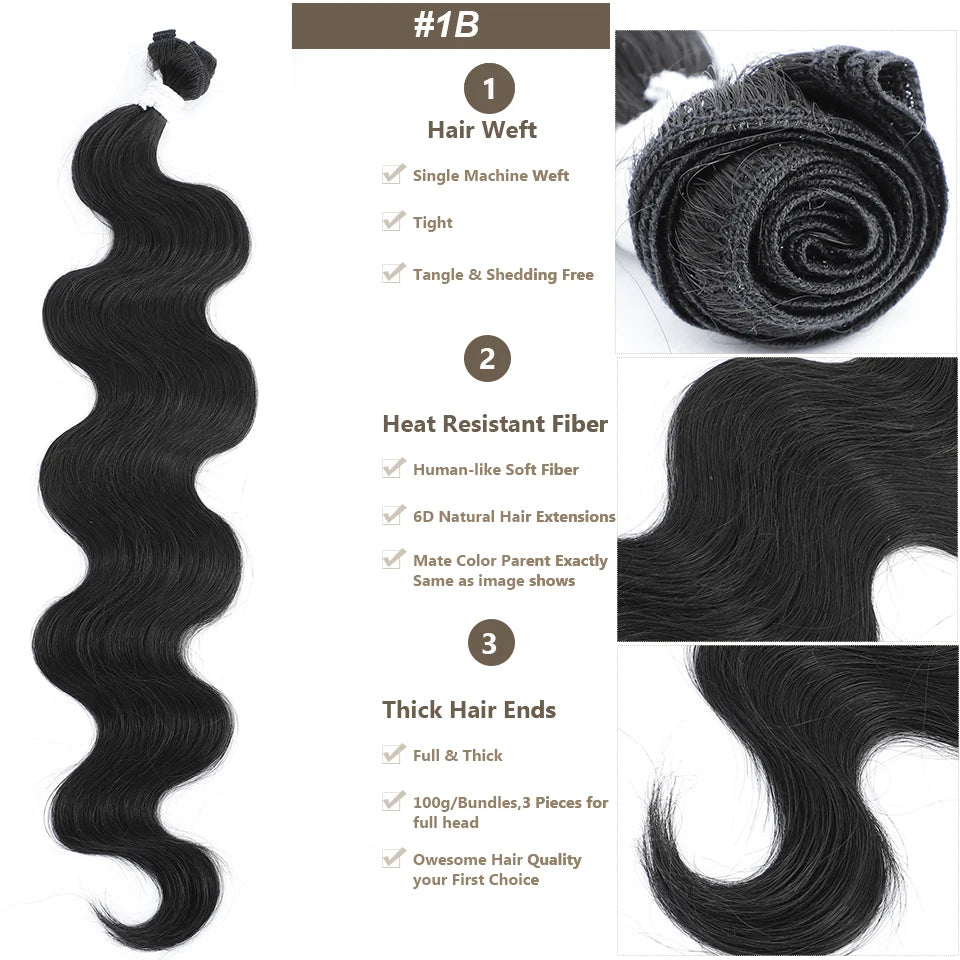 26 Inches Ombre Brown Blond 27/613 Body Wave Sliver White Gray Bundles Hair Weave High Temperature Synthetic Fake Hair Extension
