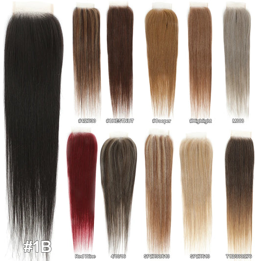 4X4 Straight Top Lace Closure 22Inches Blond 27/613 Highlight Synthetic Heat Resistant Pre-Plucked Transparent Straight Lace