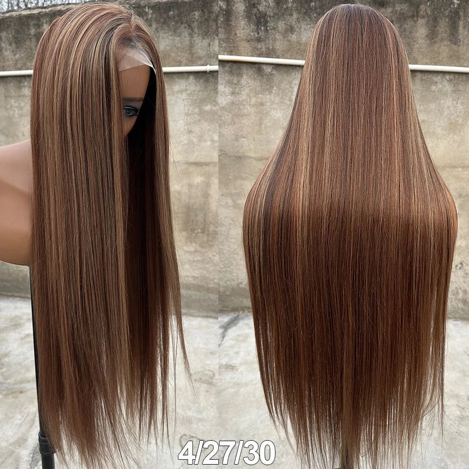 36inch Ombre P27/613 Straight 4X4 Lace Front Wigs Highlight Brown Blon 27/30/613# High Temperature Cosplay Straight Hair Wigs