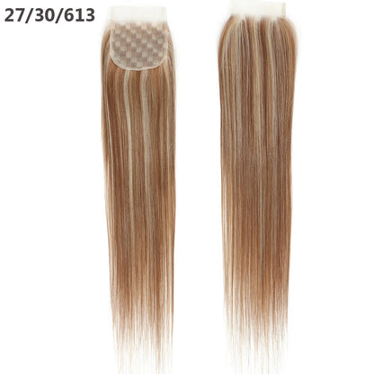 22inches Straight 4X4 Lace Closure Ombre Blond 27/613 Brown High Temperature Synthetic Heat Resistant Fiber Pre-Plucked Closure