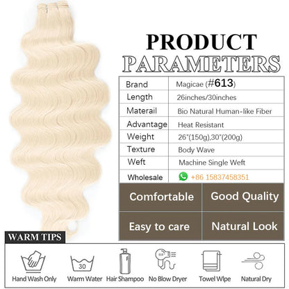 30Inches 200grams Blond 613 Bio Body Wave Hair Weave Bundles Ombre Sliver White60# Synthetic High Temperature Soft Natural Human