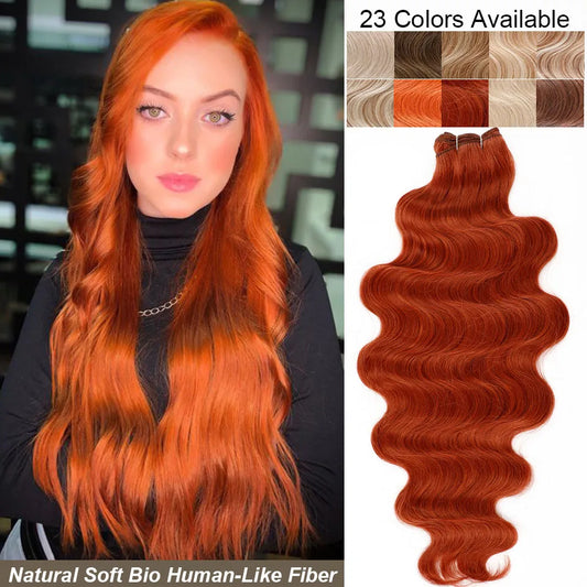 30Inches 200grams Orange Bio Body Wave Hair Weave Bundles Synthetic Heat Resistant Fiber Blond 613 Sliver White Extensions Soft
