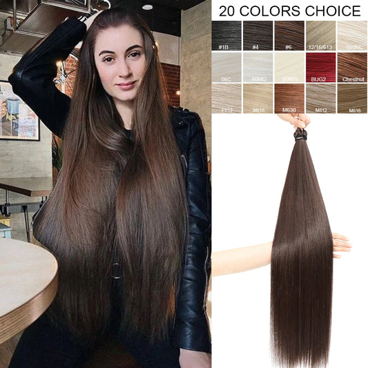Magicae 28Inches 3Pcs Dark Brown Twist Crochet Braiding Ombre Blond Straight Hair Bundles Extension High Temperature Synthetic