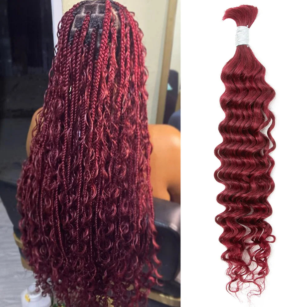 14-22'' Brown Deep Wave Human Hair Bulk For Braiding Highlights Brown No Weft Human Hair Bundles Women Boho Braids Braiding Hair