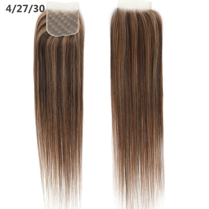 22inches Straight 4X4 Lace Closure Ombre Blond 27/613 Brown High Temperature Synthetic Heat Resistant Fiber Pre-Plucked Closure