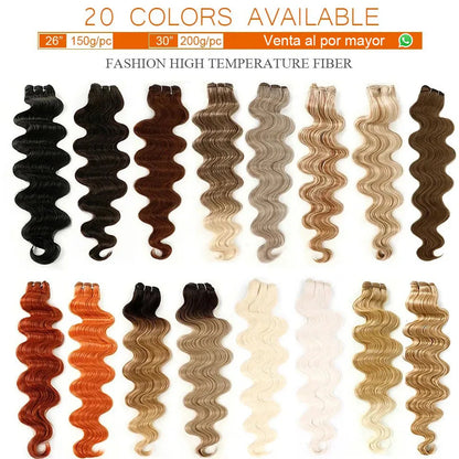 Magicae 30Inches Long Wavy 200grams/Lot Synthetic Hair Body Wave Hair Bundle Omber Blonde Weave High Temperature Fiber Extension