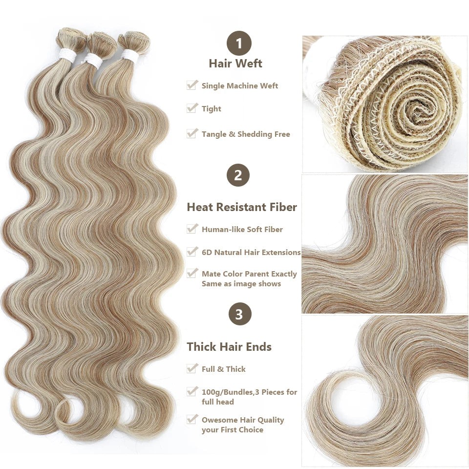 Perstar Body Wave Bundles Synthetic Hair Weave Bundles Hair Body Wave Ponytail Hair Bundles 26 Inch