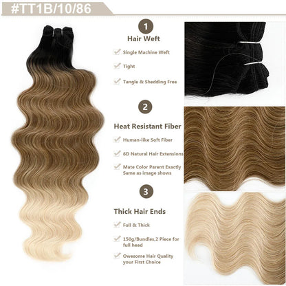 Magicae Ombre Bio Body Wave Hair Bundles 26"/30" Synthetic Hair Extensions Heat Resistant Soft Fiber Hair Weaving