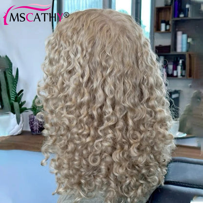 250% Glueless Ash Blonde Colored Kinky Curly Human Hair Wigs For Women 13x4 13x6 Afro Kinky Curly Transparent Lace Frontal Wigs