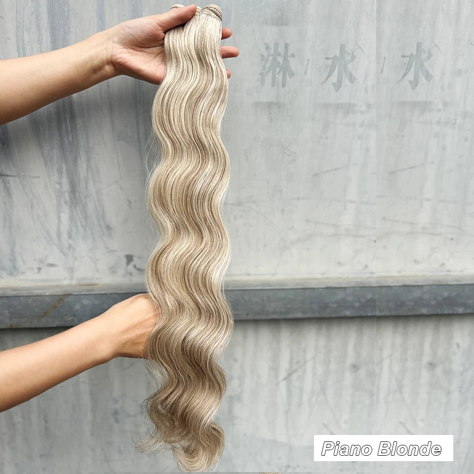Magicae 30Inches 200grams Blond 27/613 Bio Body Wave Hair Weave Bundles High Temperature Synthetic Soft Natural Human-Like Hair