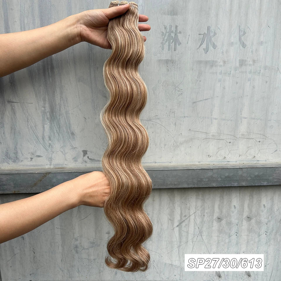 30Inches 200Grams Chocolate Ombre Brown 6# Highlight Blond 27/30/613 Bio Body Wave Hair Weave Bundles High Temperature Synthetic