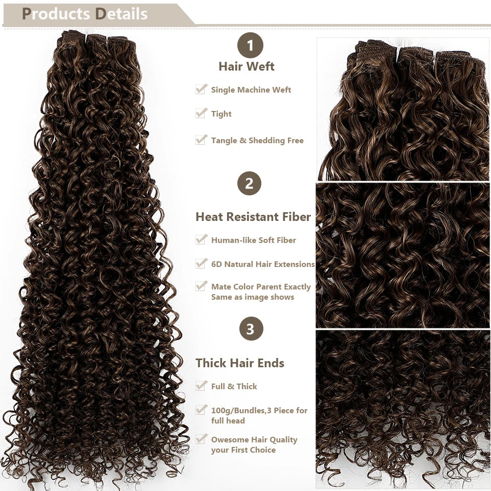 30Inches Ombre Blond 27/613 Kinky Curly Synthetic Hair Extensions Heat Resistant Fiber Bio Human-Like Soft Natural Curly Fake