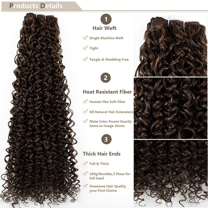 30Inches Ombre Blond 27/613 Kinky Curly Synthetic Hair Extensions Heat Resistant Fiber Bio Human-Like Soft Natural Curly Fake