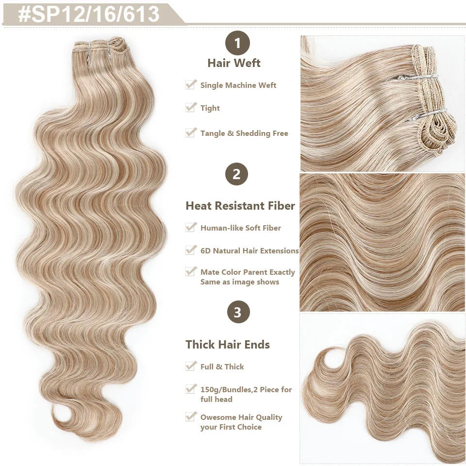 Magicae Ombre Bio Body Wave Hair Bundles 26"/30" Synthetic Hair Extensions Heat Resistant Soft Fiber Hair Weaving