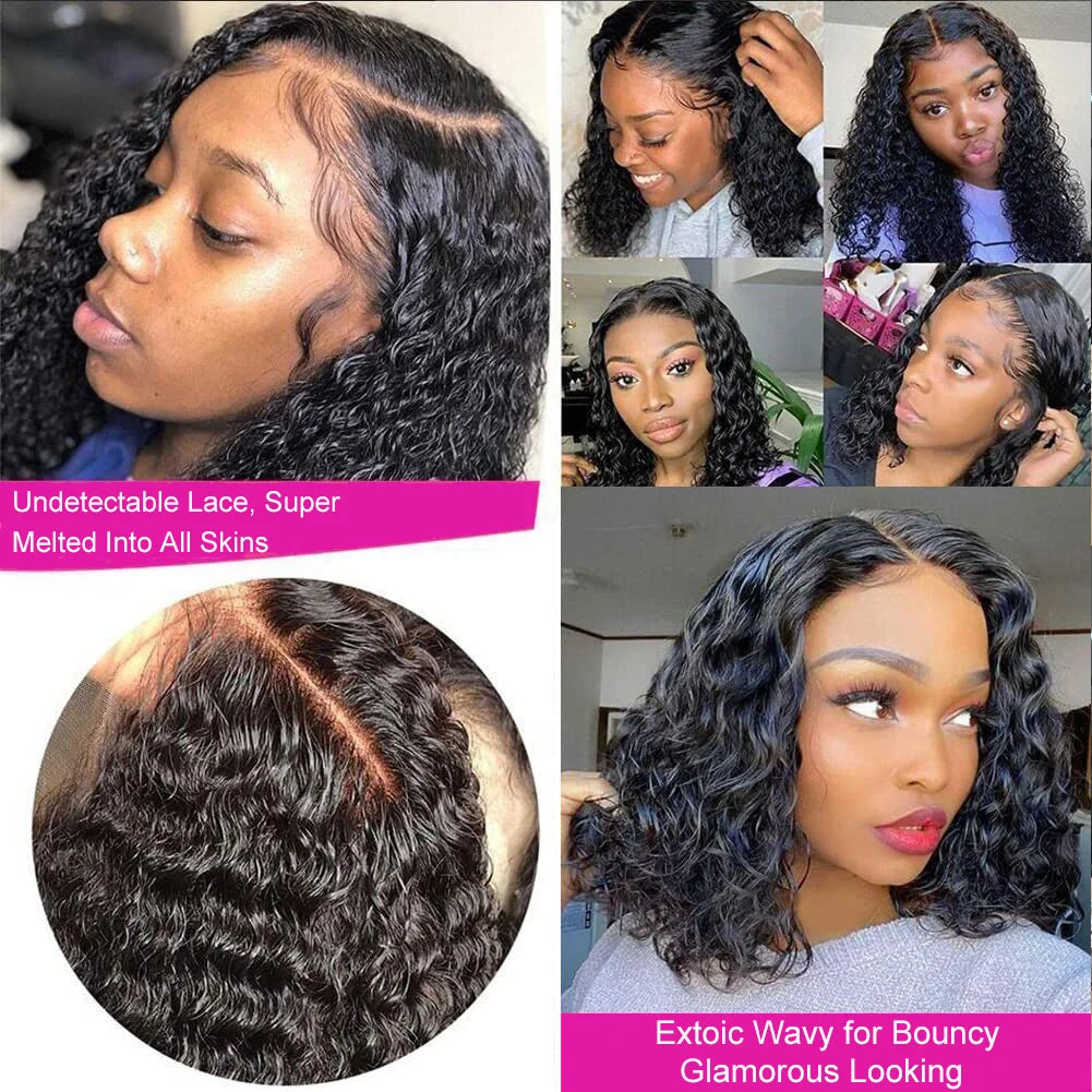 Brazilian Curly Short Bob 13x4 HD Lace Frontal Human Hair Deep Wave 4x4 Transparent Lace Front Wigs 200% Closure Wig For Women