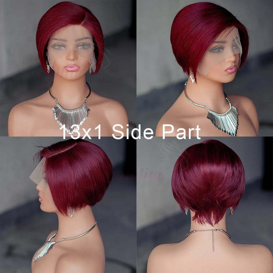 99JPixie Cut 13x4 Transparent Lace Front Wigs For Women Short Bob Wig Inidan Pre Plucked Lace Frontal Human Hair Wig 200 Density