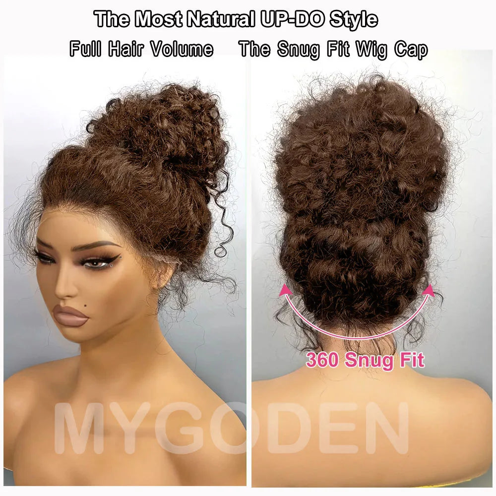 Invisi Strap 360 Full HD Lace Wig 250 Density Curly Glueless Human Hair Wig Chocolate Brown Lace Front Wig Deep Wave Frontal Wig
