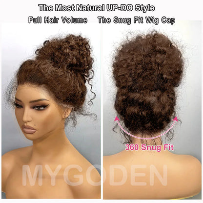 Invisi Strap 360 Full HD Lace Wig 250 Density Curly Glueless Human Hair Wig Chocolate Brown Lace Front Wig Deep Wave Frontal Wig
