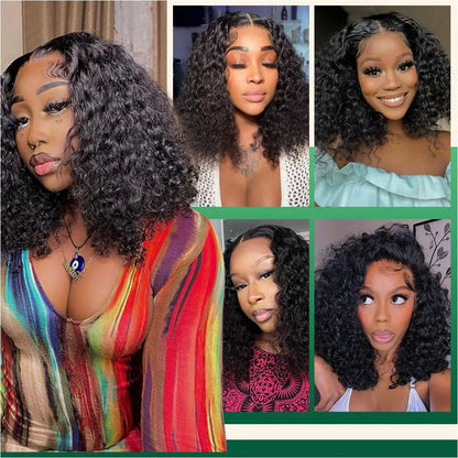 Deep Wave Bob Wig Human Hair Lace Front Wigs For Black Women Human Hair  Invisible Lace Wigs 200 Density 13x4 #1B Natural Black