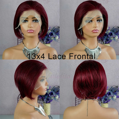 99JPixie Cut 13x4 Transparent Lace Front Wigs For Women Short Bob Wig Inidan Pre Plucked Lace Frontal Human Hair Wig 200 Density