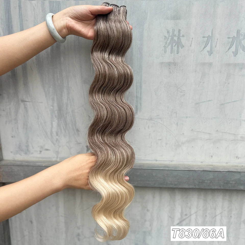 30Inches 200Grams Chocolate Ombre Brown 6# Highlight Blond 27/30/613 Bio Body Wave Hair Weave Bundles High Temperature Synthetic