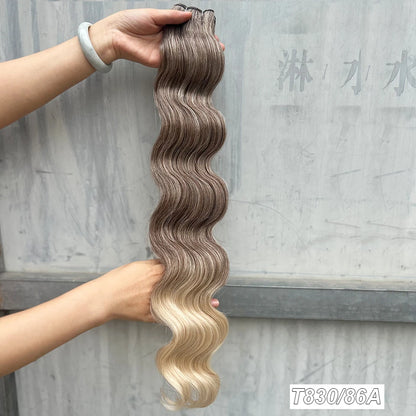 30Inches 200Grams Chocolate Ombre Brown 6# Highlight Blond 27/30/613 Bio Body Wave Hair Weave Bundles High Temperature Synthetic