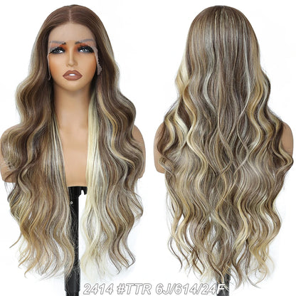 30Inches 13x4 Lace Frontal Heat Resistant Bio Synthetic Body Wave Wigs Ombre Blond 613 Swiss Transparent Lace Lace Front Wigs