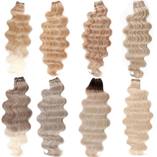 30Inches Body Wave Bundles 200grams Highlight Piano Blond 27/613 Natural Sliver White Synthetic Hair Extensions Heat Resistant