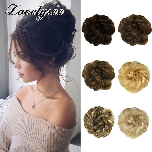 Curly Hair Bun Extensions Elastic Hair Hairpieces Natural Color Chignon Donut Updo Pieces for Women Remy Hair Extensions