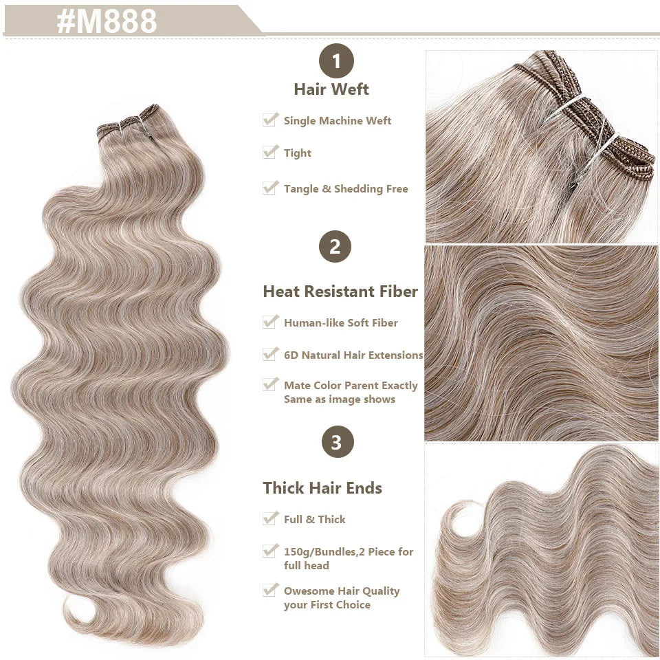Magicae Ombre Bio Body Wave Hair Bundles 26"/30" Synthetic Hair Extensions Heat Resistant Soft Fiber Hair Weaving