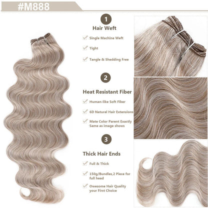 Magicae Ombre Bio Body Wave Hair Bundles 26"/30" Synthetic Hair Extensions Heat Resistant Soft Fiber Hair Weaving